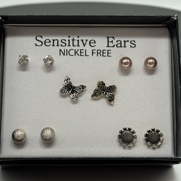 Box Set 5 Pairs Silver Stud Earrings Sun Flower - Picture 4 of 6